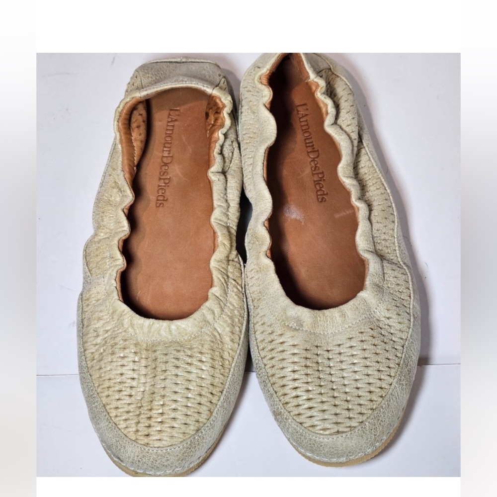 L’amour des pieds loafer flats cream summer shoe women’s 8.5 ballet flat leather